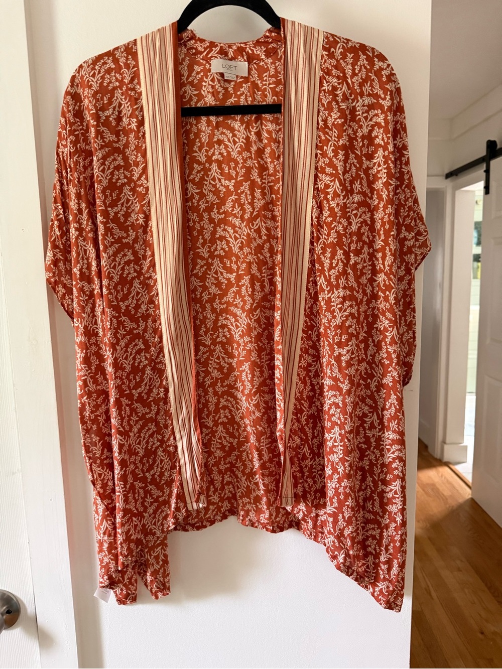 LOFT Orange and White Floral Kimono Cardigan